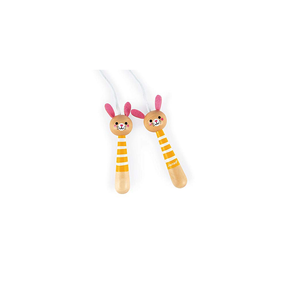 - Wooden Rabbit Skipping Rope - Adjustable Size - From 3 Years Old, J03197, Yellow Pink