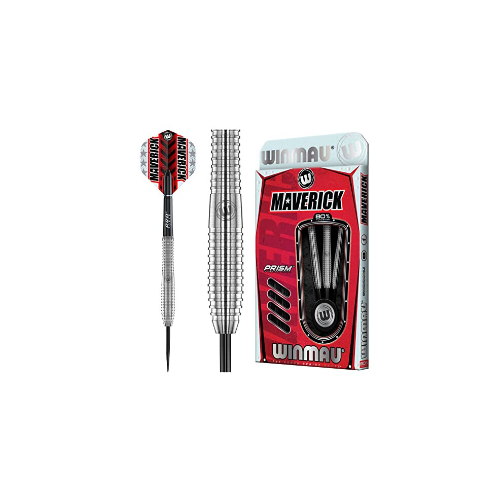 Maverick 24 Gram Professional Steeltip Tungsten Darts Set with Flights and Stems (Shafts)