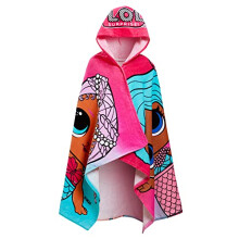 LOL Surprise Dolls Hooded Girls Bath Towel 100% Cotton Childs Pink Poncho Large Beachtowel Bathing Towel Kids Swimming Wrap