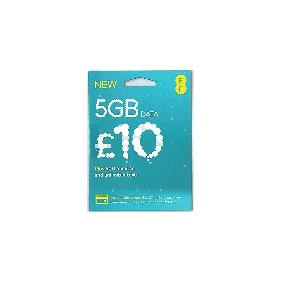 5GB data SIM, including 10 pre-pay credit, 5GB data, 500 minutes and unlimited SMS