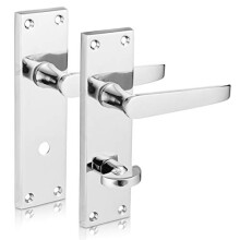 XFORT Flat Bathroom Polished Chrome Door Handles, Elegant Door Handle Set for Wooden Doors, Classic Victorian Straight Design, Ideal for Internal