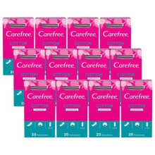 Carefree Pantyliners Cotton Feel Normal Size 20s - Perfume Free Breathable Cotton Panty Liners - Perfect on The Go - Pack of 12 x 20 Unscented