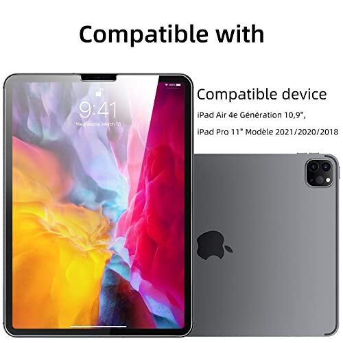 Pacote New'C 2 projetado para iPad Air 5/4 10,9 polegadas (2022/2020) iPad Pro 11 polegadas (2022/2021/2020/2018) Protetor de tela Tlemerd Ultra 1