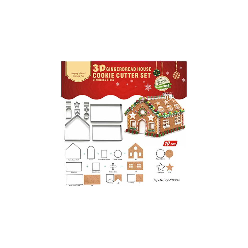 10 Pieces Christmas Gingerbread House Cookie Cutters Set - Stainless Steel Metal Baking Molds