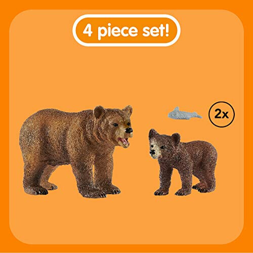 Schleich Schleich Wild Life - Σετ 4 Τεμαχίων Γκριζλι Αρκούδα - Ρεαλιστική Μητέρα και Μωρό Αρκούδι 1