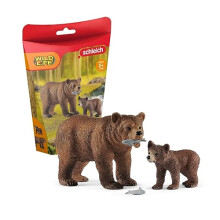Schleich Wild Life - 4 PC Grizzlybeer Speelset - Realistische Mama en Baby Bruine Beer met Vis