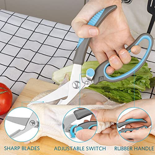 Scissors, Kitchen Scissors with Sharp Stainless Steel Blades and Soft Handles, Multifunctional Scissors Set, 5Pcs, Blue/Grey 1