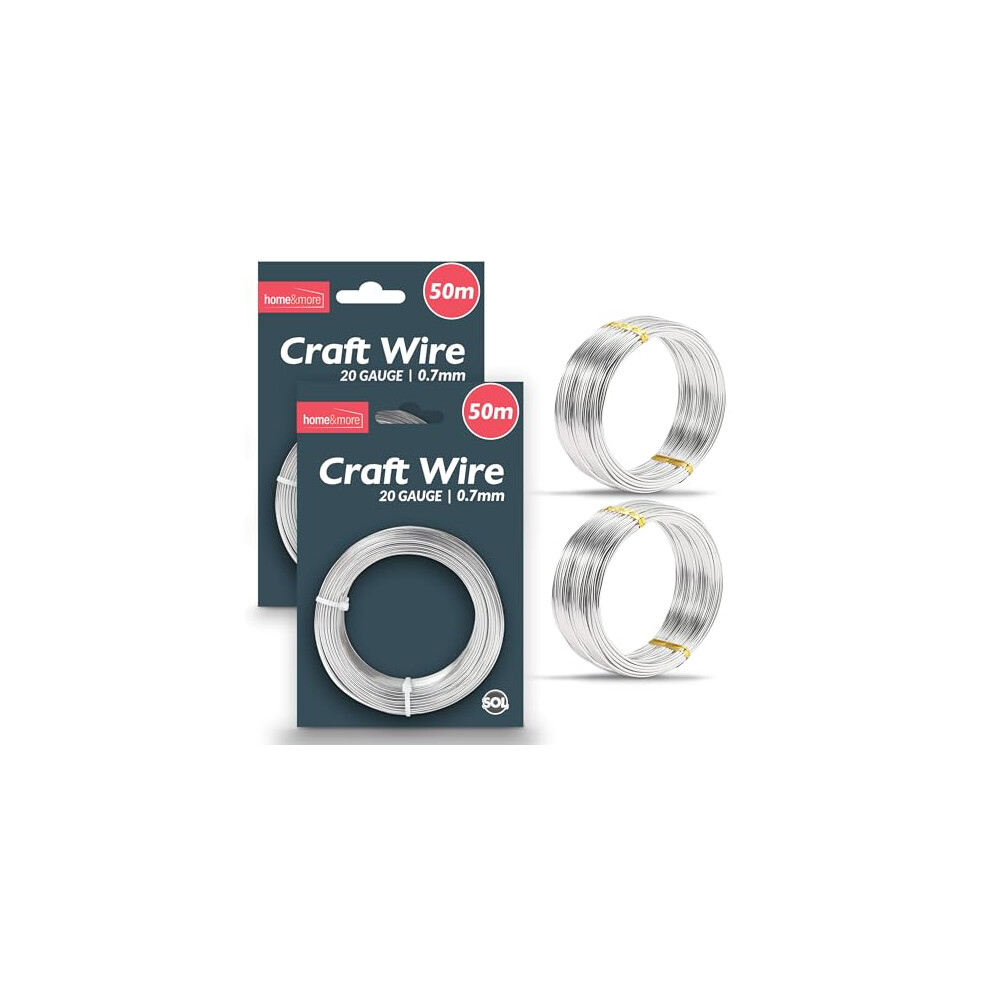 2pk Silver Craft Wire for Crafting 100m | 20 Gauge Metal Wire for Craft 0.7mm | Jewellery Wire, Modelling Wire for Clay Sculptures, Armature Wire for