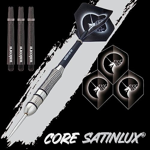 Unicorn Steel Tip Darts Set | Core Plus Satinlux Brass Barrels | 22 g 1