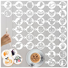 Halloween Stencils for Halloween Cake Decorations, 30pcs Coffee Stencils Cake Decorating Set for Halloween Baking Party Supplies, Drawing Painting