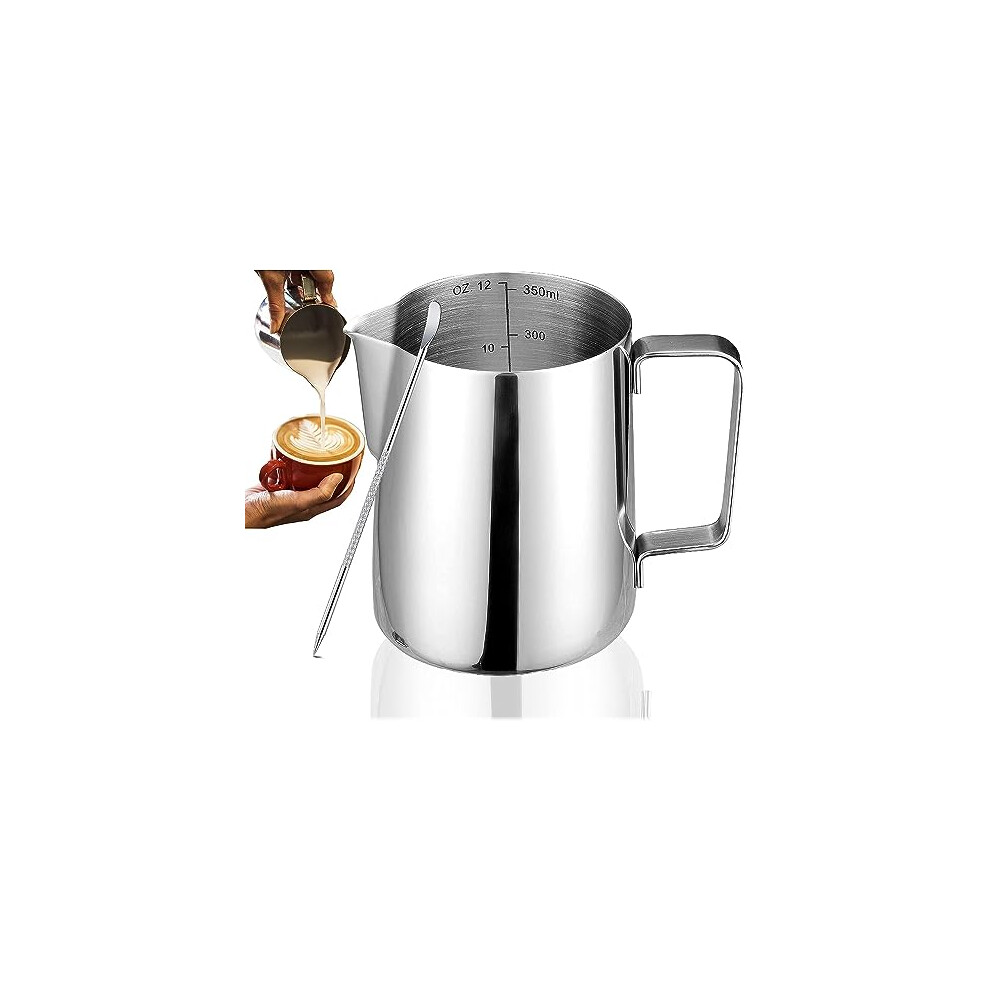 Meetoz Milk Frothing Pitcher, 12Oz/350Ml Milk Frother Cup Stainless Steel Jug Steaming Pitcher For Espresso - Latte Art Chai Cappuccino Hot Chocolate