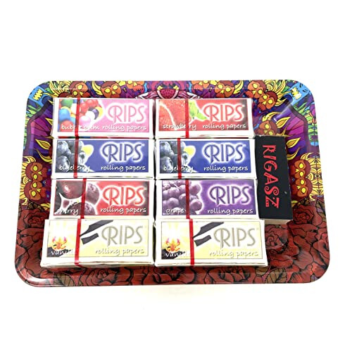 Reds Tips 8 Packs Rips Mixed Flavoured Slim Rolling Papers with DOD MINI Tray 1