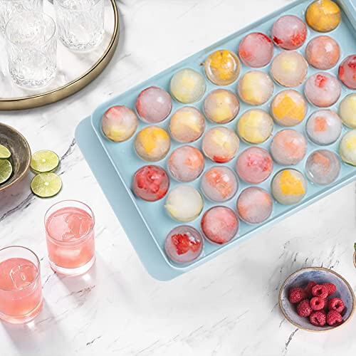 DS Living Mini Sphere Ice Cube Tray Balls, Round Ice Ball Maker Mould for Freezer, Includes Free Container (Pink) 1