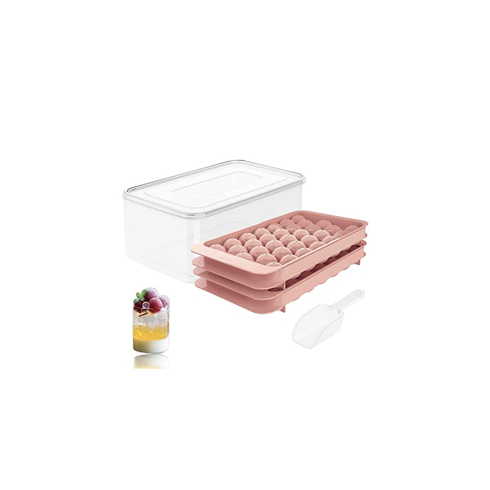 Ds Living Mini Sphere Ice Cube Tray Balls, Round Ice Ball Maker Mould For Freezer, Includes Free Container (Pink) Pink