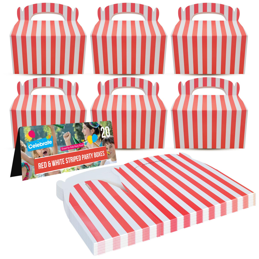 20pk Red & White Striped Birthday Party Boxes for Kids Party Food | Cardboard Lunch Boxes for Kids Party Food Boxes Party | Party Food Boxes for Kids