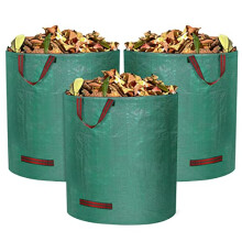 3 Pack Heavy Duty Garden Refuge Sacks, 272 L/Sack, Reusable Garden Waste Bags with Secure Handles and Flexible Hoop, Leaf Mould Bags for Garden