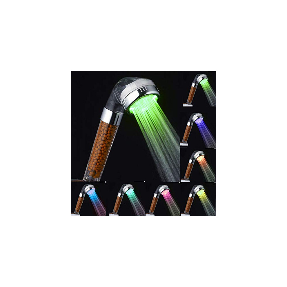 Led Shower Head Ionic Filtration, Handheld High Pressure Spa Shower Head, Negative Ion Double Filter Saving Water Showerhead With 7 Colors Changing, 707427098886