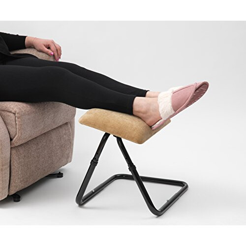 Adjustable Footstool, Beige Chenille Fabric Beige Chenille Fabric / Black Frame 1