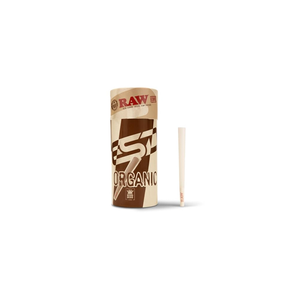 Raw Cones Organic King Size | 50 Pack | Pure Hemp Pre Rolled Rolling Paper With Tips & Packing Sticks Included