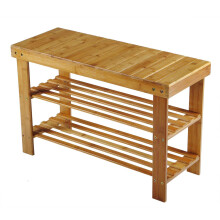 Bamboo Shoe Bench, 3 Tier Shoe Rack Storage Organiser, Shoe Racks Storage Shelf Organizer, Ideal for Entryway, Living Room, Hallway (70 x 28 x 45cm)