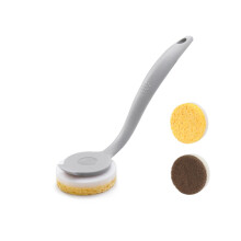 Wood Pulp Kitchen Sponge with Handle, 2 Round Wood Pulp Cotton Dish Sponges and 1 Round Scour Pad Sponge, Anti-scratch, Multipurpose Use for Pans,