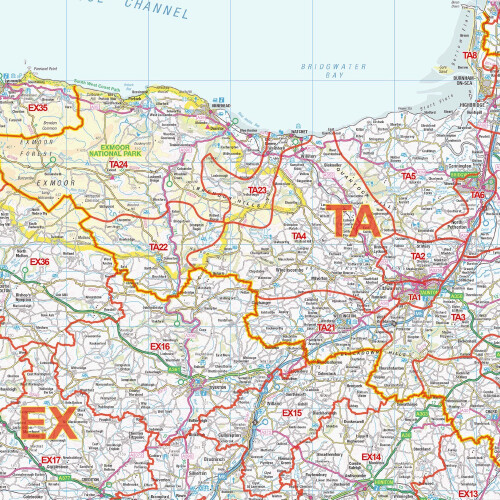 South West England - Postcode District Wall Map-Paper on OnBuy