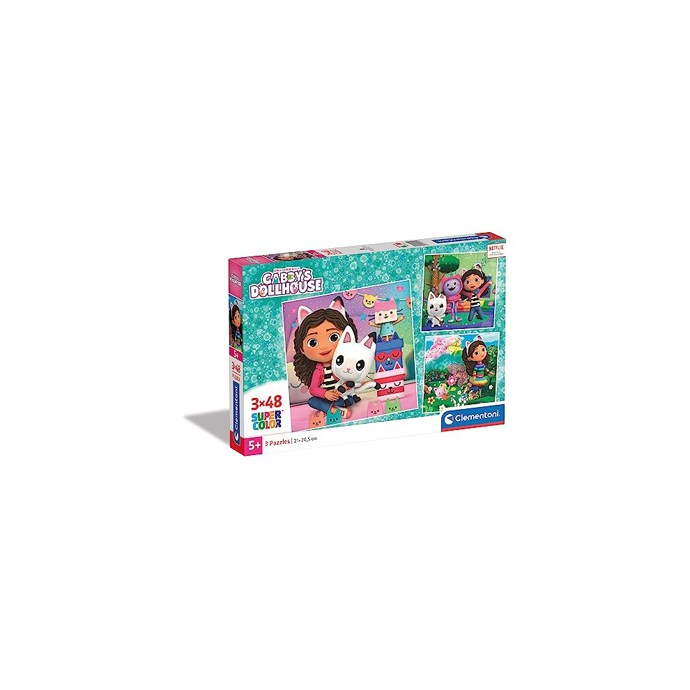 Clementoni 25295 Gabby's Dollshouse Supercolor Dollhouse-3X48 Pieces (3 Included), Jigsaw Kids Age 5, Puzzle Cartoon, Made In Italy