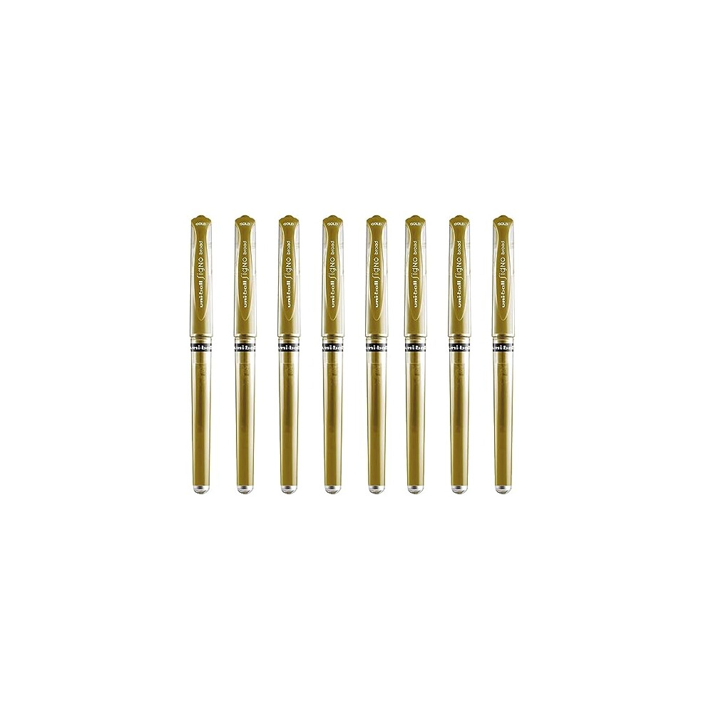 Signo Pen Broad Metallic Gel Ink Rollerball - Metal 1mm Tip Nib 0.65mm Line Width With Rubber Grip - UM-153 - Gold (8)