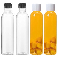 4 Packs Plastic Juice Bottles with Screw Lid Empty Clear Containers Reusable Drinks Bottles Safe Drinking Beverage Container Leak Proof for Juice Milk