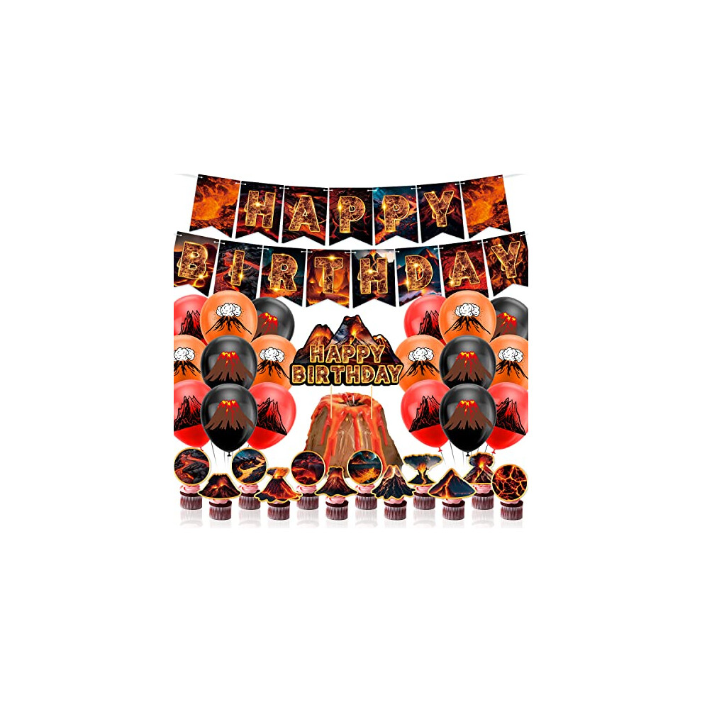 Lfcfdx Lava Party Decorations Volcano Birthday Party Supplies Includes Lava Banner Volcano Cupcake Toppers Cake Topper Balloons For Science Dinosaur Party