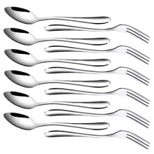 12 Pcs Stainless Steel Dessert Forks and Spoons Set, 3 Tines Cake Fruit Steak Fork and Teaspoon Coffee Scoops for Home, Wedding, Party, Café,