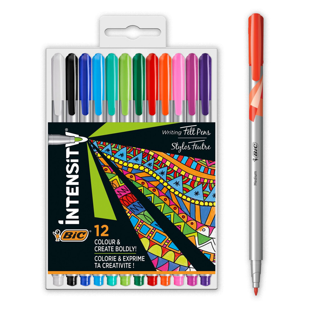 Intensity Medium Felt-Tip Pens, Medium Tip, Box of 12 Caja de 12 rotuladores de punta media Assorted