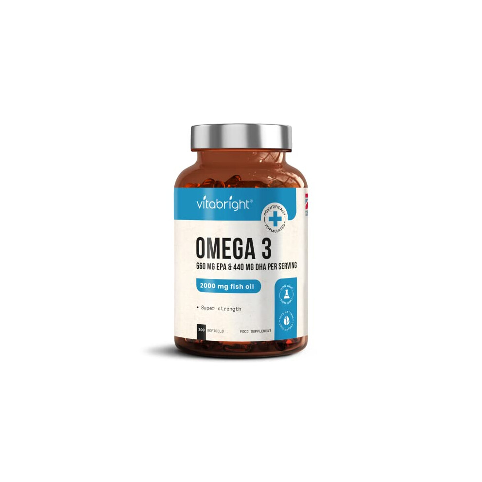 Omega 3 Pure Fish Oil 2000mg - 300 Softgel Capsules (5 Months Supply) - 660mg EPA & 440mg DHA per Serving - Supports Brain, Heart Function and Eye