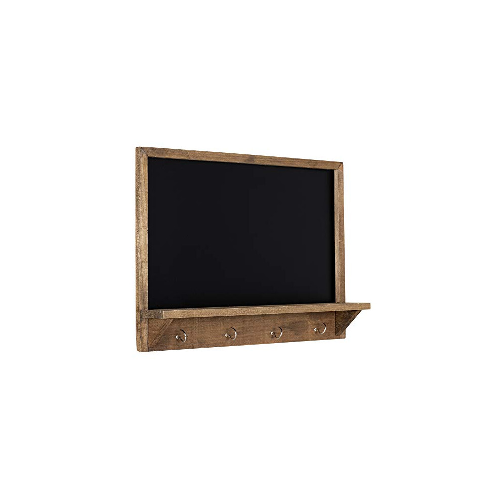 Chalkboard with Hooks - 45 x 60 cm Wooden Frame Chalk Board with Shelf Ledge and 4 Metal Hooks - Framed Blackboard for Wall, Entryway, Kitchen