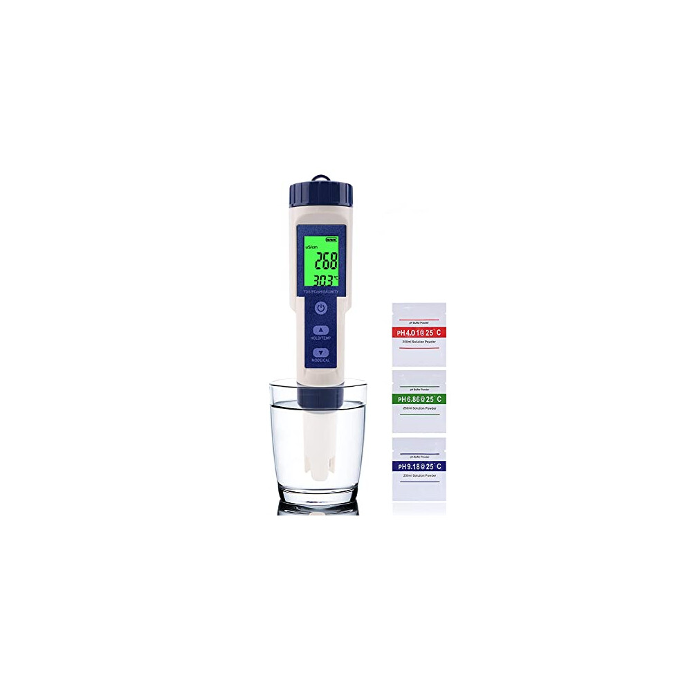 5 In1 LCD Digital PH Meter Water Waterproof Quality Tester Chlorine Tester Soil Testing Kit for Garden with Automatic Temperature Compensation -