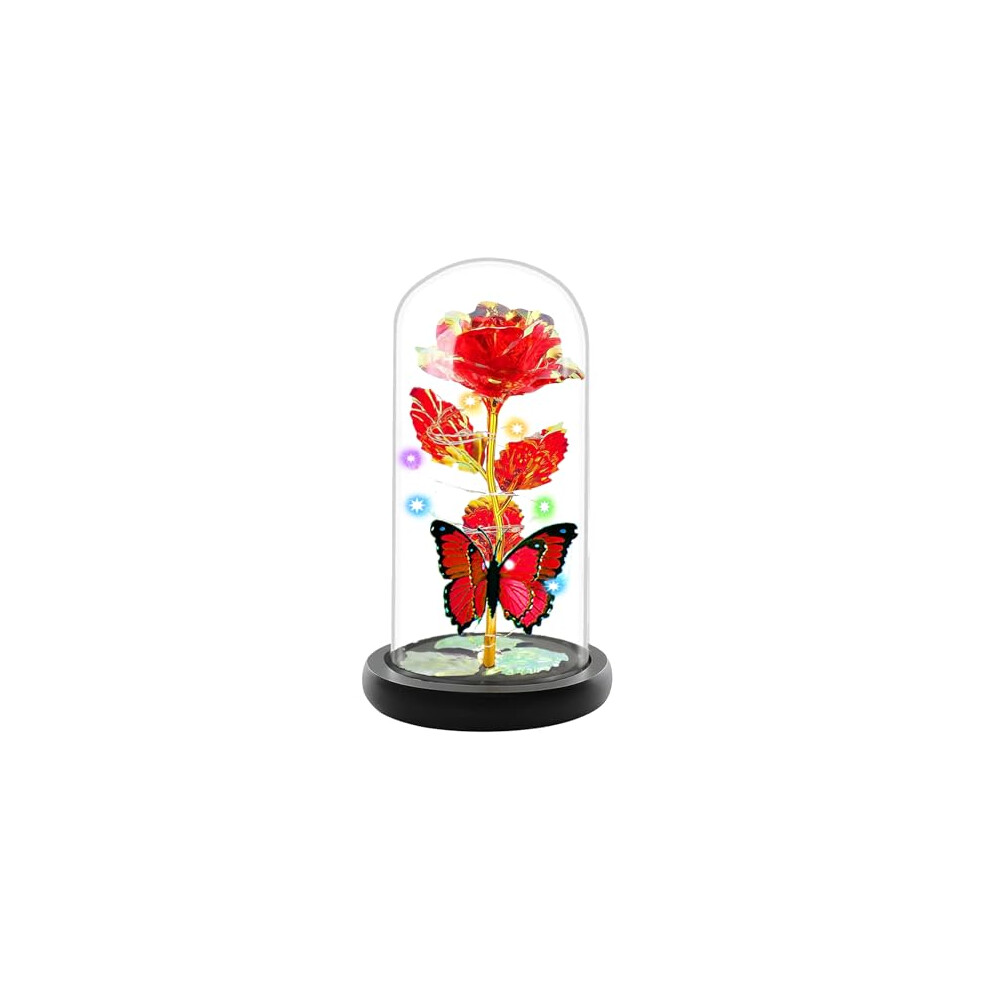 Forever Rose Flowers Gifts for Her,Enchanted Artificial Rose with Colorful LED Light in Glass Dome,Romantic Present for Valentine's Day Mother's Day