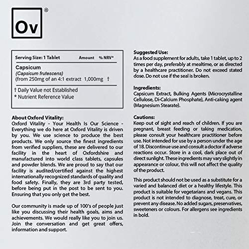 Capsicum Tablets | 1000mg Supplement Extract | Oxford Vitality 2