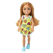 Barbie Chelsea Puppe in gelbem Herzkleid & blauen Sneakers mit blonden Pferdeschwanz