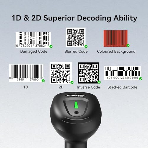 2D Wireless Barcode Scanner with Stand,1D 2D QR Digital/Screen Codes Supported,Handsfree Barcode Reader for Computer/Laptop/Windows/Mac,9200DAS 2