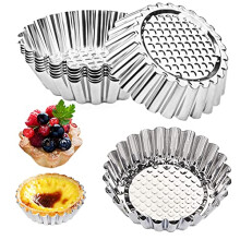 Tart Tins, 8PCS Stainless Steel Non Stick Egg Tart Mould, Fluted Round Pie Tin for Baking Quiche Pie Egg Tart Tartlet Pudding Cake Baking Tool