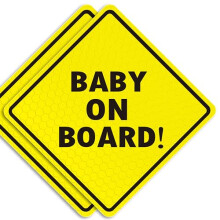 Baby On Board Magnet for Car - Essential Magnetic Sticker Sign for Bumper - 2 Pack, 5" by 5" - Bright Yellow and Reflective - Best Safety Sign