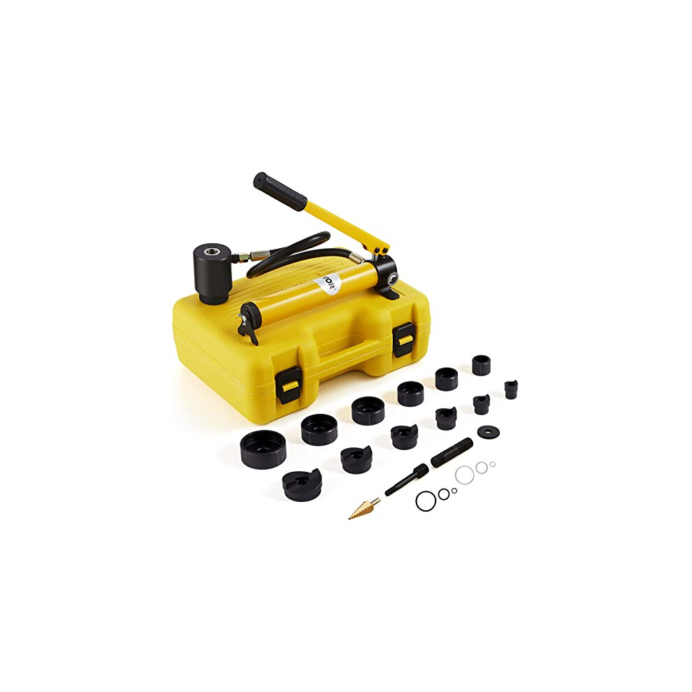 10 Ton Hydraulic Knockout Punch Kit, 1/2" to 2" Conduit Hole Cutter Set, KO Tool Kits W/Puncher 6 Piece, Metal Sheet Driver Tools, for Aluminum, Brass