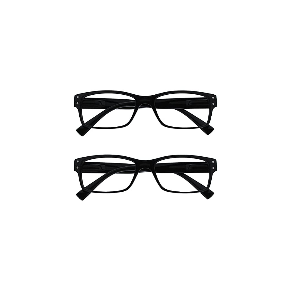 Opulize Black The Reading Glasses Company 2 Pack Mens Large Designer Style Readers Spring Hinges Rr11-1 +2.50