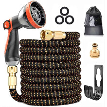 Expandable Garden Hose Pipe, Upgraded 3-Layer Latex No-Kink Flexible Water Hose, 3/4"&1/2" Solid Brass Connectors, 10 Function Metal Spray 100ft