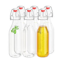 6PCS 500ml/16Oz Glass Bottles with Stoppers Lids, Airtight Milk Bottle,Swing Top,Brewing Bottles Airtight Preserve Bottles for Home Brewing Oil