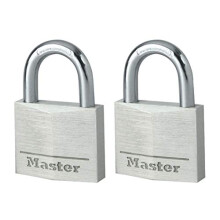 9140EURT Pack of 2 Key Padlocks in Aluminium, Grey, 4 x 5.9 x 1.3 cm