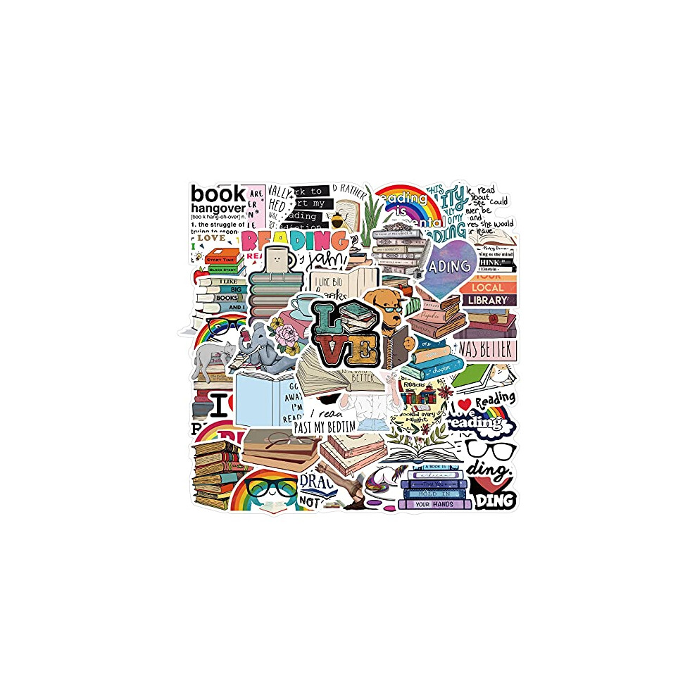 Bric Dodo 50Pcs Reading Stickers For Laptop Car Bike Helmet Phone Guitar Skateboard Computer I Love Reading Vinyl Stickers Waterproof Aesthetic Trendy Sticker
