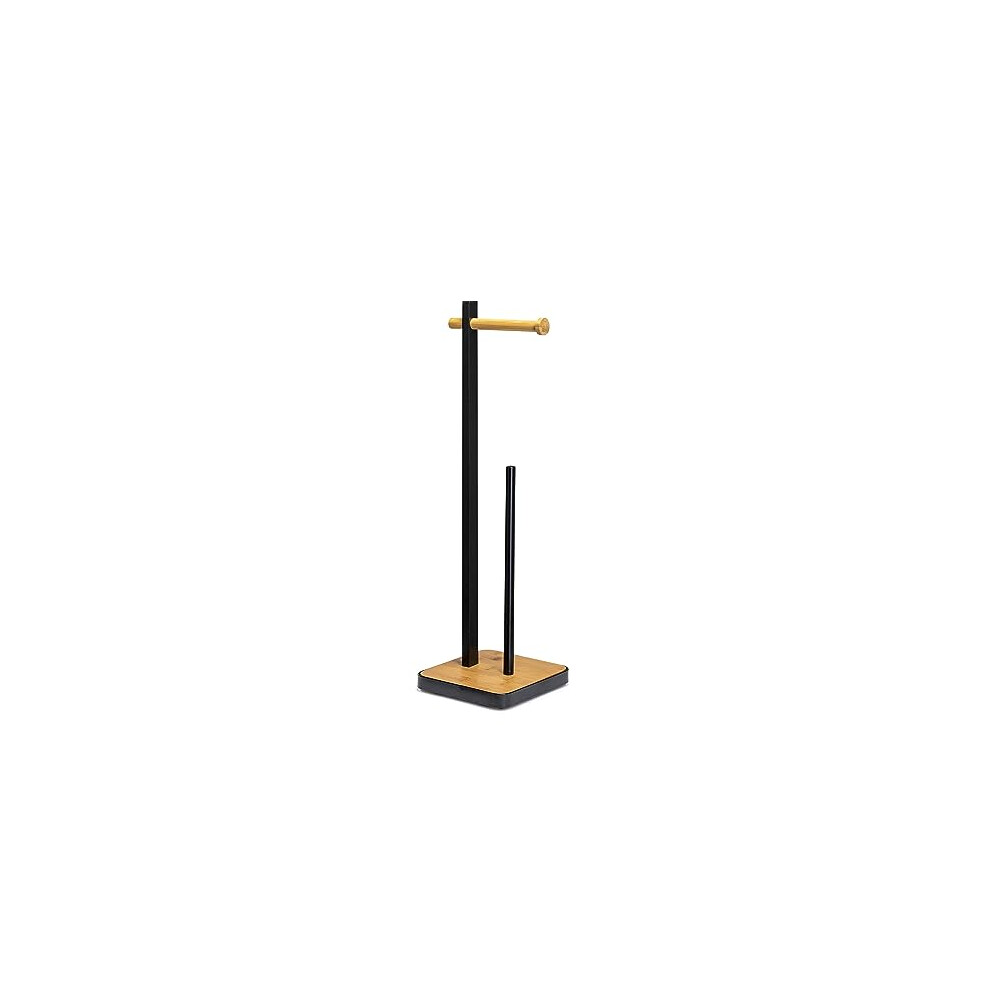 Matt Black and Bamboo Freestanding Toilet Paper Holder