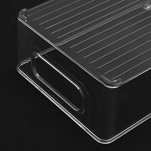 Set of 4 Clear Fridge Organisers Bins, Stackable Fridge Storage Organiser with Handle, Plastic Kitchen Pantry Organiser Boxes Storage Container for 2
