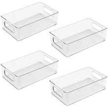 Set of 4 Clear Fridge Organisers Bins, Stackable Fridge Storage Organiser with Handle, Plastic Kitchen Pantry Organiser Boxes Storage Container for